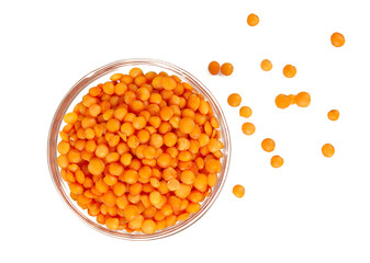 red lentils isolated on white background