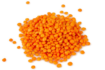 red lentils isolated on white background