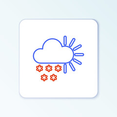 Line Cloudy with snow icon isolated on white background. Cloud with snowflakes. Single weather icon. Snowing sign. Colorful outline concept. Vector