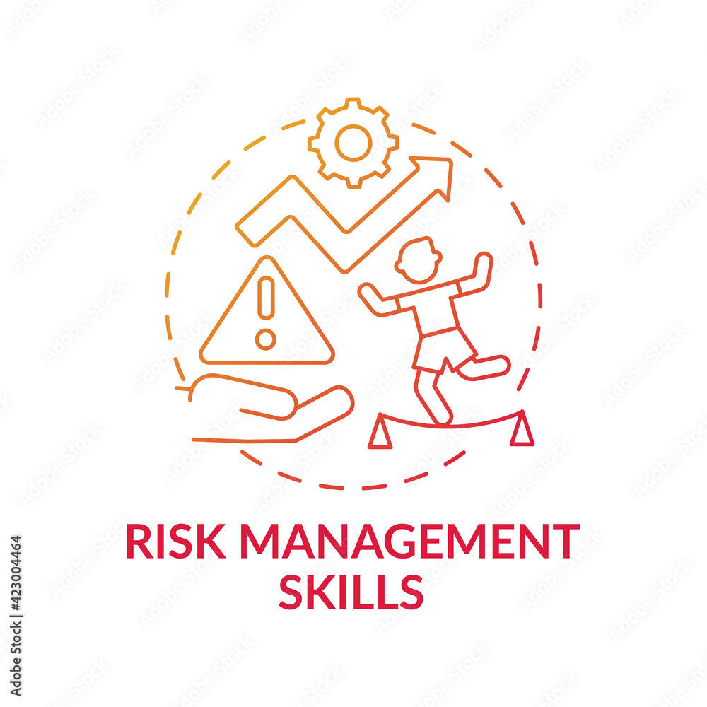 Poster risk management skills red gradient concept icon. evaluation and identification of problems. find so