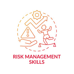 Risk management skills red gradient concept icon. Evaluation and identification of problems. Find solution, decision making idea thin line illustration. Vector isolated outline RGB color drawing