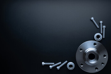 Car parts. Set of new metal car part. Auto motor mechanic spare or automotive piece isolated on...