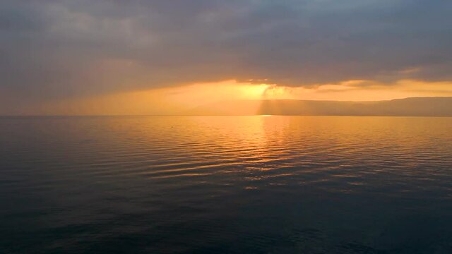 Sunset on the Lake of Galilee in Israel near the ancient city of Capernaum