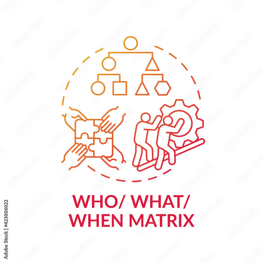 Poster who, what, when matrix red gradient concept icon. strategy for decision making. evaluate solution. p
