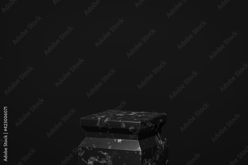 Aufkleber black marble showcase product background stand or podium pedestal on dark display with luxury backdr