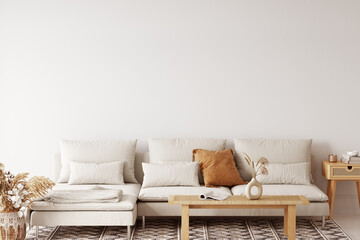 Boho interior style. Wall mockup. Wall art. 3d rendering, 3d illustration © Yuri-U