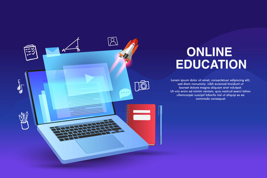 Online Education background. Digital learning from home.