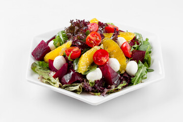 Isolated beetroot and mozzarella salad on the white background