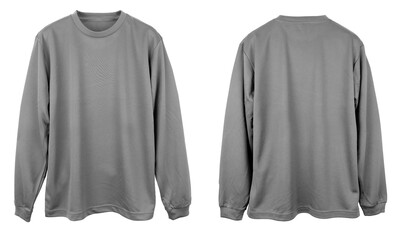 Blank Jersey long sleeve T Shirt color grey template front and back view on white background