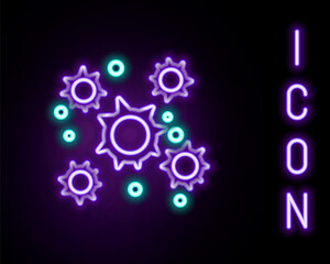 Glowing neon line Bacteria icon isolated on black background. Bacteria and germs, microorganism disease causing, cell cancer, microbe, virus, fungi. Colorful outline concept. Vector