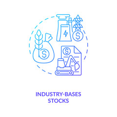 Fototapeta premium Industry-based stocks concept icon. Stock type idea thin line illustration. Technology, energy sector. Purchasing, selling and leasing. Profit generation. Vector isolated outline RGB color drawing