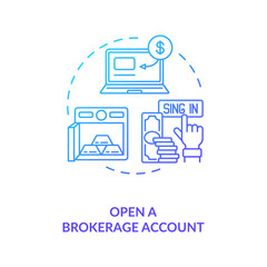 Opening brokerage account concept icon. Stock trading step idea thin line illustration. Reaching financial and savings goals. Access to different investments. Vector isolated outline RGB color drawing