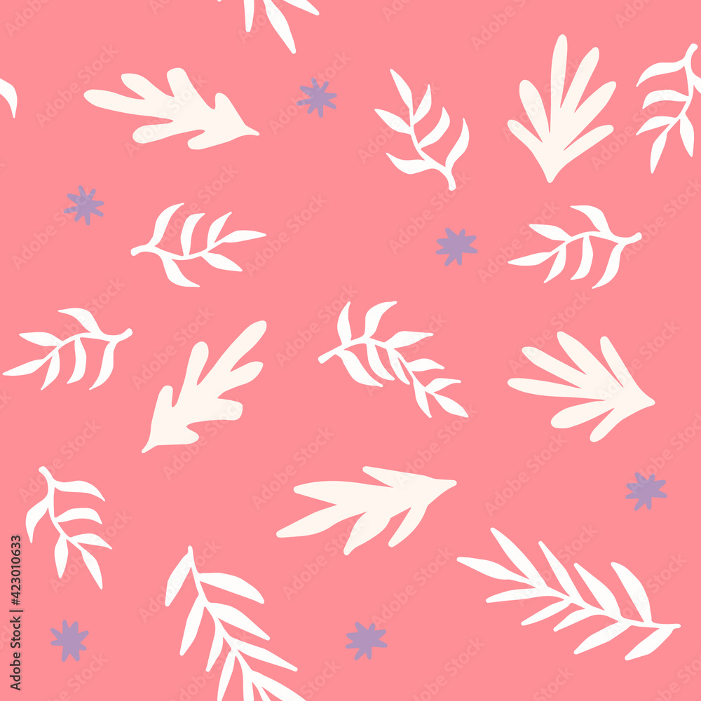 Poster Beautiful Mid- Century Boho style Pattern with Palm Branches. Repeating Vector Design in warm color palette.