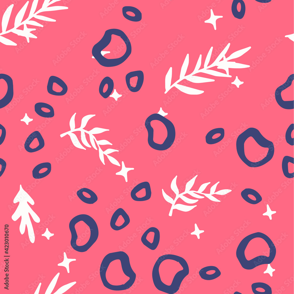 Aufkleber Beautiful Mid- Century Boho style Pattern with Palm Branches. Repeating Vector Design in warm color palette.