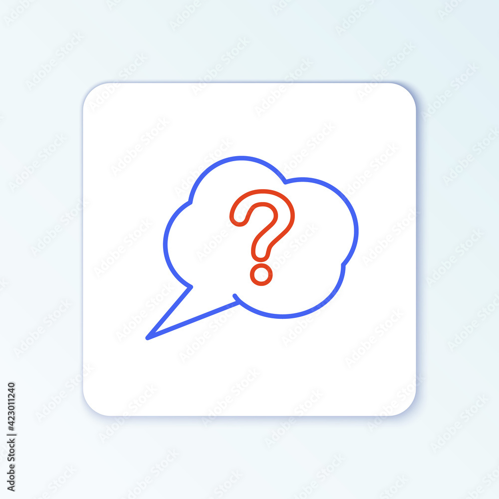 Poster line speech bubble and question icon isolated on white background. faq sign. copy files, chat speech