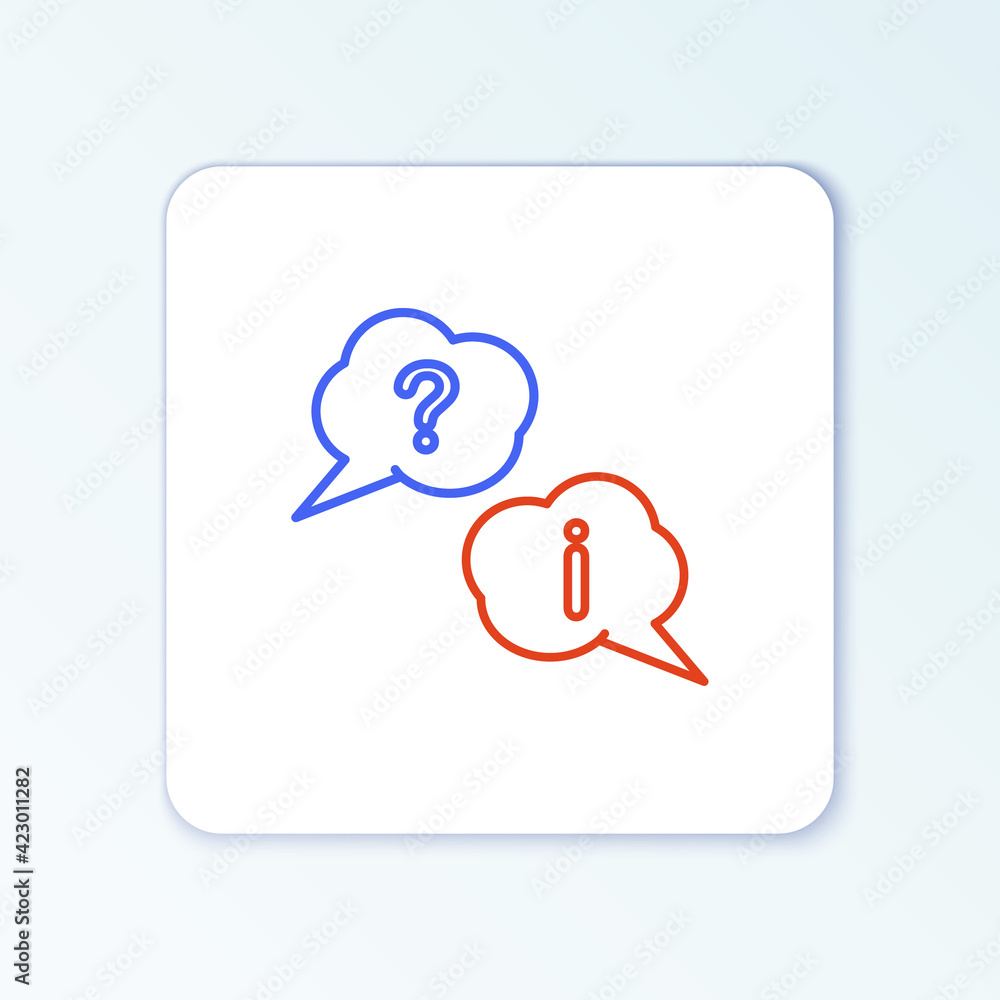 Poster line speech bubbles with question and exclamation icon isolated on white background. faq sign. copy 