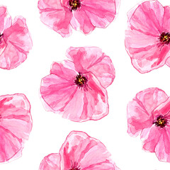Pink watercolor poppies seamless pattern. Template for decorating designs and illustrations.