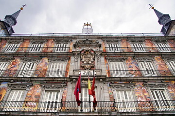 Beautiful Madrid Style building of Los Austrias in the Mayor Square in Madrid. Spain. Travel...