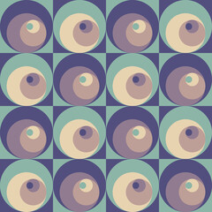 Abstract background geometric concept design. Seamless pattern graphic poster. Circles shapes. Retro vintage design style. Pastel blue and lilac colors. Vector illustration. 