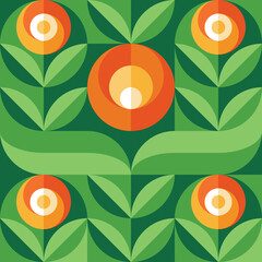Flower garden background design. Abstract geometric vector seamless pattern. Green nature graphic banner.