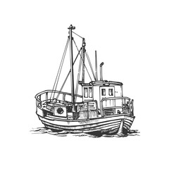 Sailing  Ship, graphic hand Drawing. Sea or river transport, an isolated object. Vector