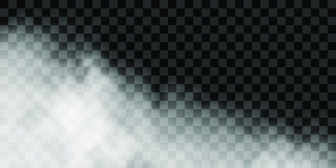 White fog texture isolated on transparent background. Steam special effect. Realistic vector fire smoke or mist	