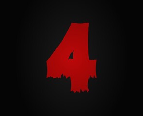 4 vector number horror bloody, scary. Insane Fear brutal, scream font. Wicked night theme style design