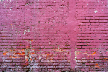 Brick wall painted pink. Background texture.