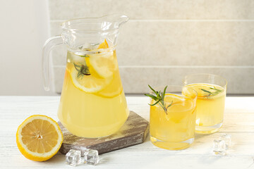 Summer citrus lemonade with orange, lemon and rosemary