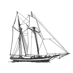Sailing Ship Sketch Hand Drawing. Sea or river Transport. Vector