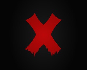 X letter horror bloody, scary. Insane Fear brutal, scream font. Wicked night theme style design
