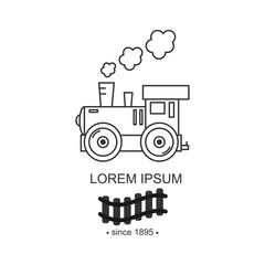 Little engine in line style. Train Design element or Logo.