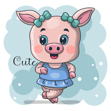 cute baby girl pig cartoon vector illustration