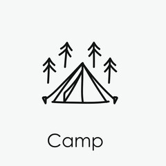Camp vector icon.  Editable stroke. Linear style sign for use on web design and mobile apps, logo. Symbol illustration. Pixel vector graphics - Vector