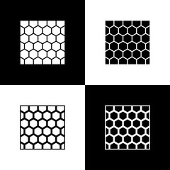 Set Honeycomb icon isolated on black and white background. Honey cells symbol. Sweet natural food. Vector