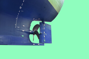 Propeller with rudder ship isolated on green background