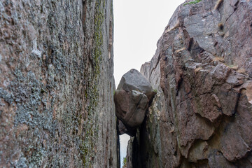 Boulder Suspended Between Two Walls of Rock