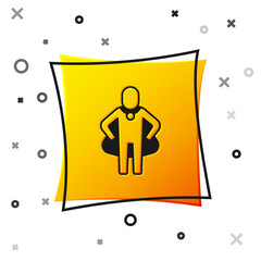 Black Head hunting icon isolated on white background. Business target or Employment sign. Human resource and recruitment for business. Yellow square button. Vector