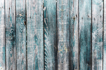 Turquoise blue old vintage wood with vertical boards. Grunge wooden background. Shabby wooden boards backdrop