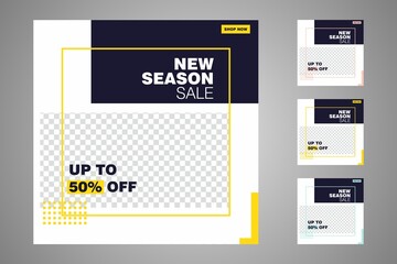 Fototapeta premium New set of editable minimal banner templates. Suitable for social media posts and web or internet ads. Vector illustration with photo college.