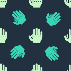 Obraz premium Green and beige Baseball glove icon isolated seamless pattern on blue background. Vector