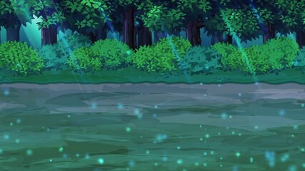 夜の幻想的な森の中にある土の道の風景動画 横スクロールゲームの背景 ループ Wall Mural ふわぷか