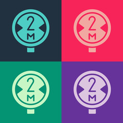 Pop art Road traffic sign. Signpost icon isolated on color background. Pointer symbol. Isolated street information sign. Direction sign. Vector