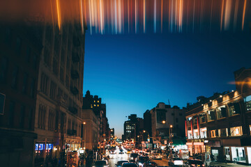Fototapeta premium Illuminated city street in evening