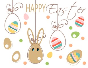 Easter card with the inscription Easter and colored eggs