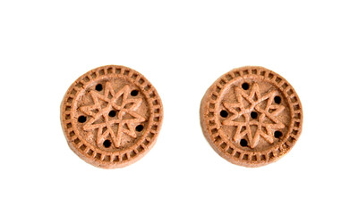 Chocolate shortbread cookies on white