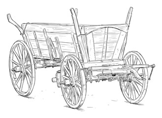 Plakat Old Wooden Wagon. Vector Drawing or Illustration
