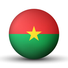 Glass light ball with flag of Burkina Faso. Round sphere, template icon. National symbol. Glossy realistic ball, 3D abstract vector illustration highlighted on a white background. Big bubble