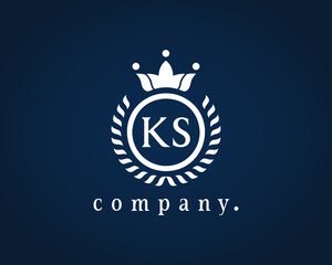 Fototapeta premium Letter KS, K or S Loral Wreath logo luxury design with a circle. Graceful, Elegant Monogram with a crown. The Vintage emblem for Royalty, Cafe, Brand, Restaurant, Boutique, Hotel, Heraldic, Jewelry.