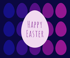 Easter eggs blue and purple card. Happy Easter illustration.